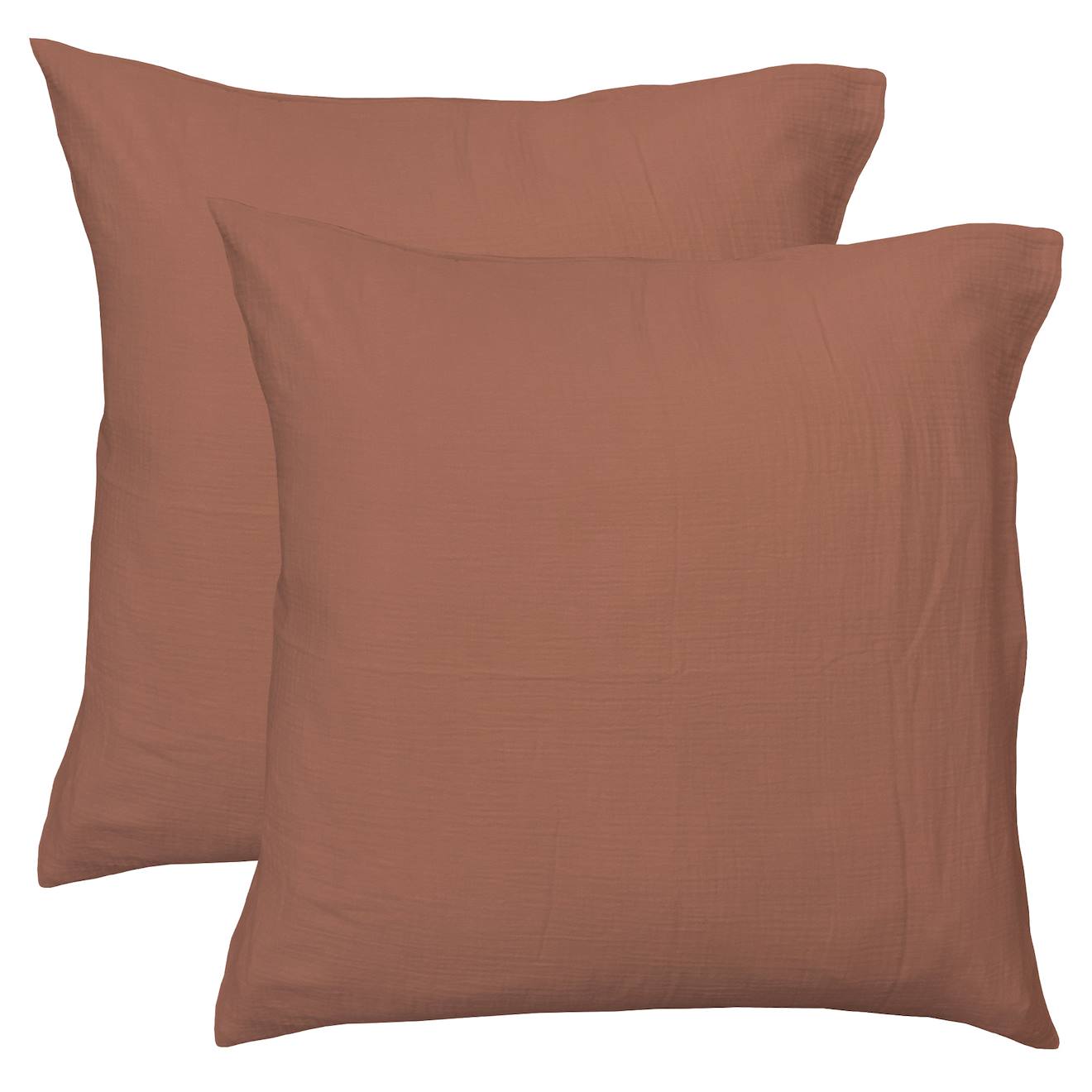 Set De 2 Taies D'oreiller Unies En Coton, Gaze De Coton Terre Cuite