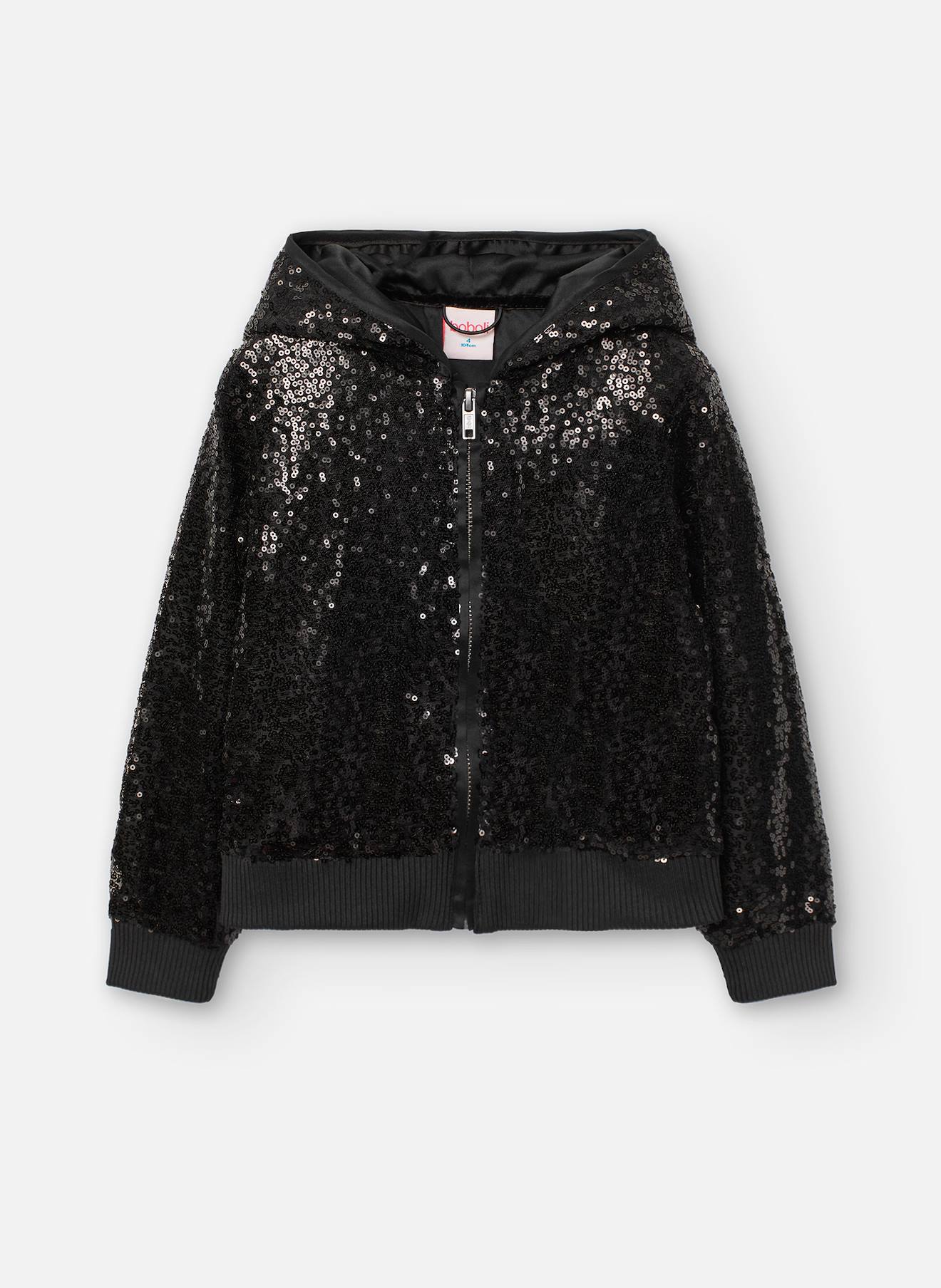 Blouson À Paillettes Avec Capuche Et Fermeture Éclair Noir
