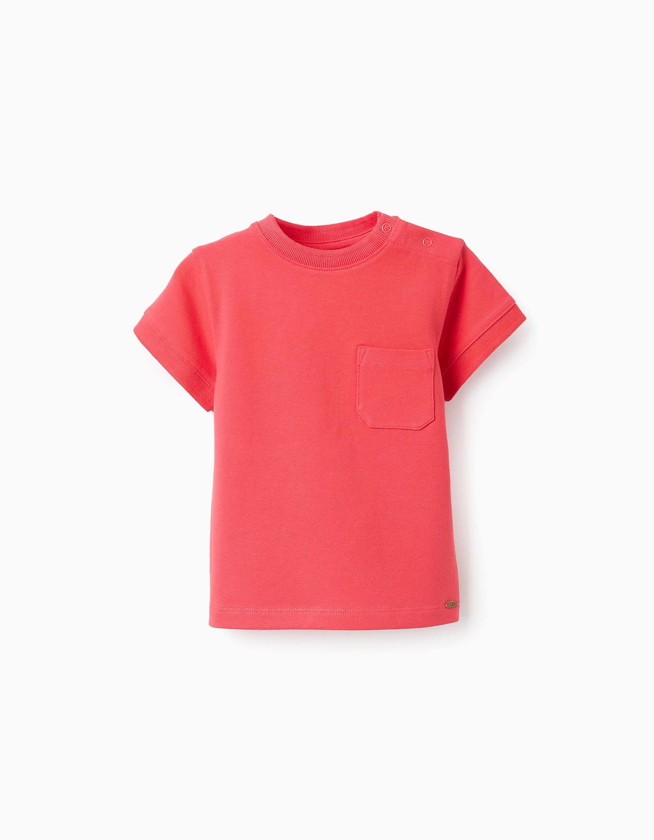 T-shirt En Piqué De Coton Avec Poche Rouge