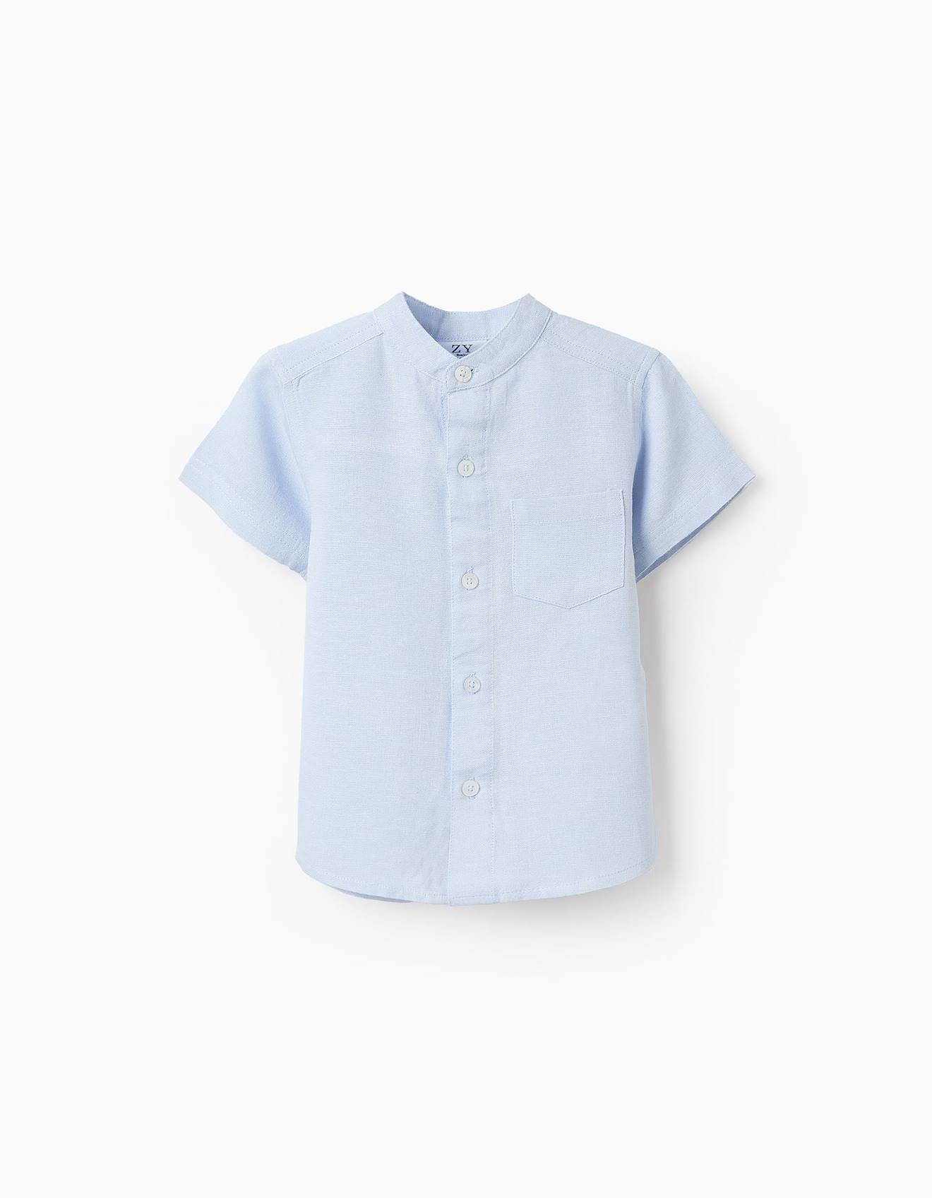 Chemise Avec Col Mao Et Poche Bleu Clair