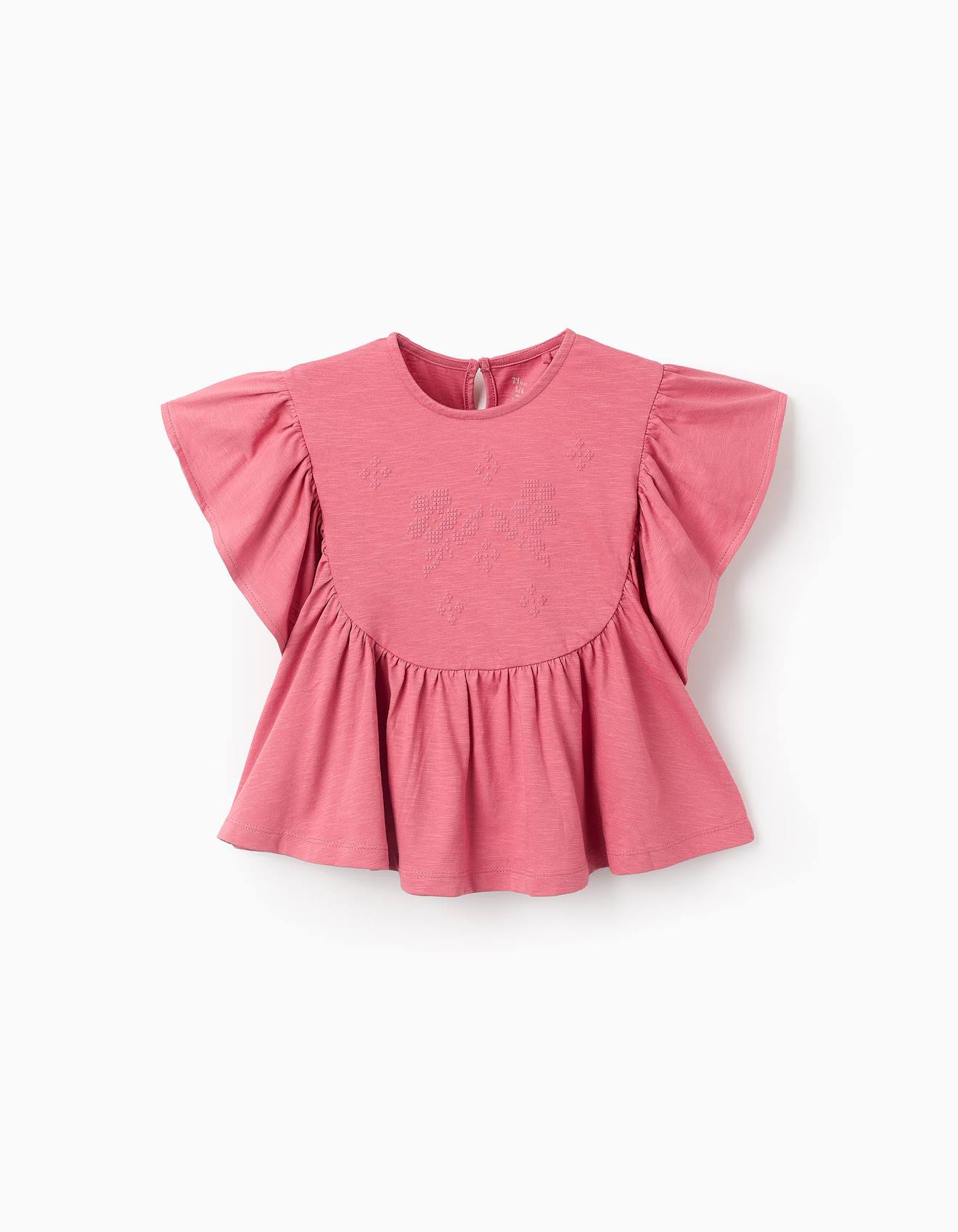 T-shirt Avec Volants Et Imprimé De Point De Croix Rose Foncé