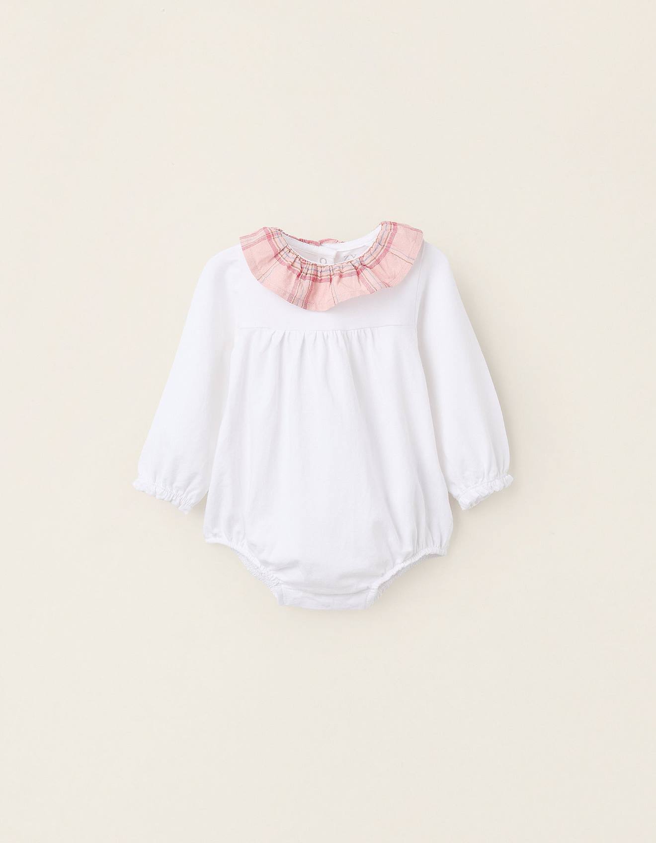 Body En Coton Avec Col À Carreaux Blanc