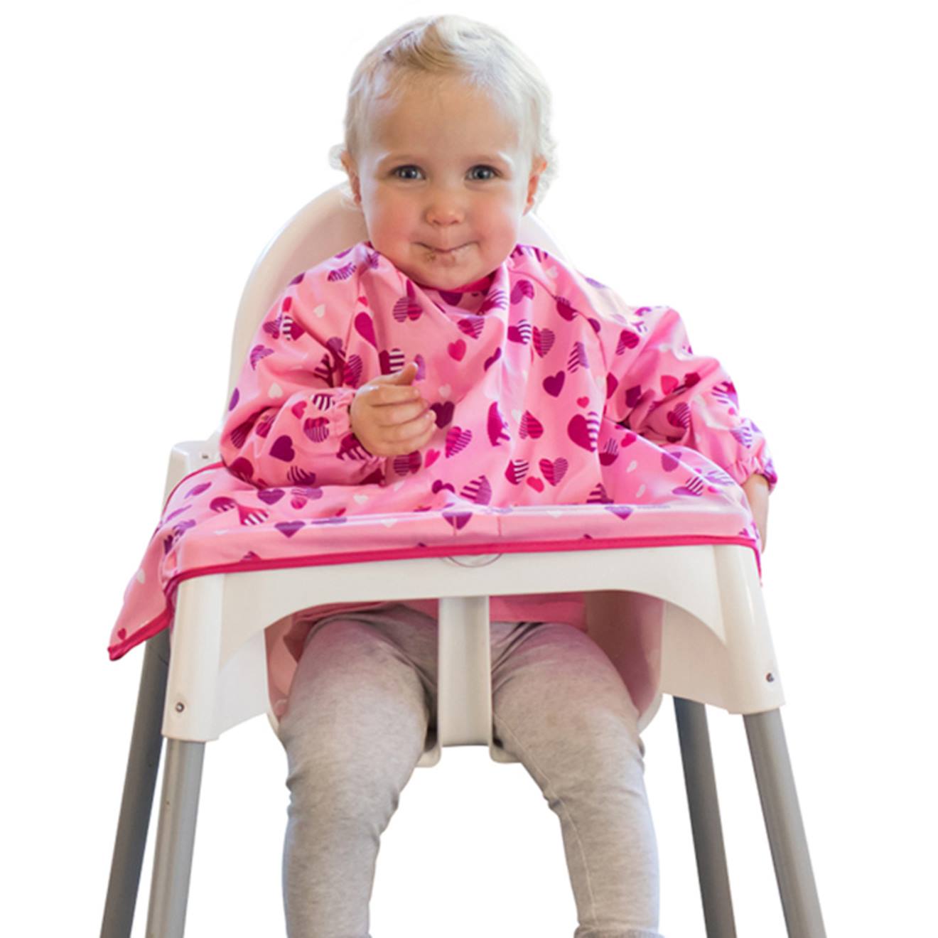 Bavoir Manches Longues Nomade Taille Unique Coeurs Roses Rose
