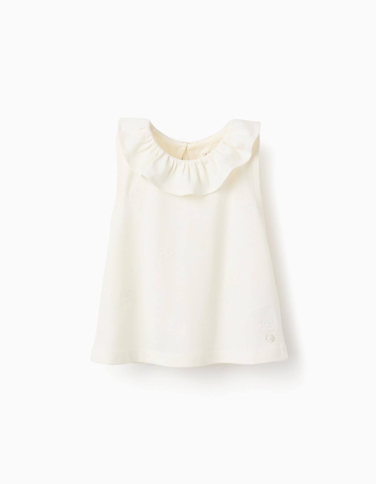 Top À Volants Et Broderies De Fleurs Blanc