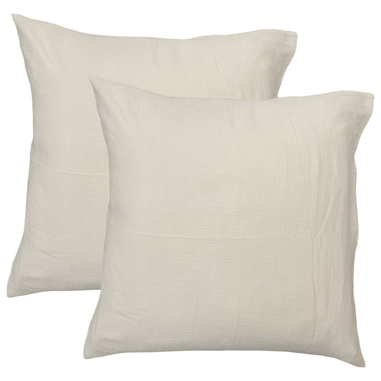 Set De 2 Taies D'oreiller Unies En Coton, Gaze De Coton Naturel