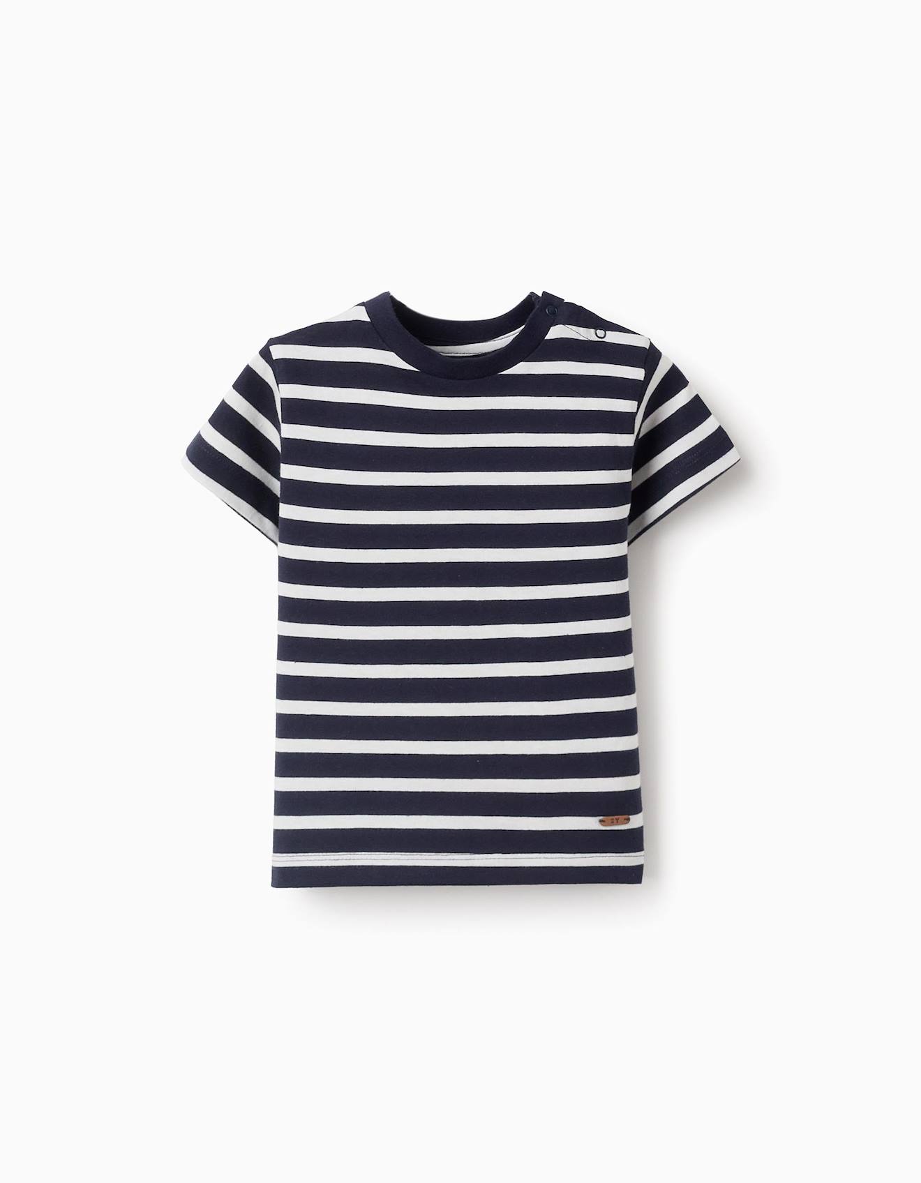 T-shirt En Coton À Rayures Bleu Foncé