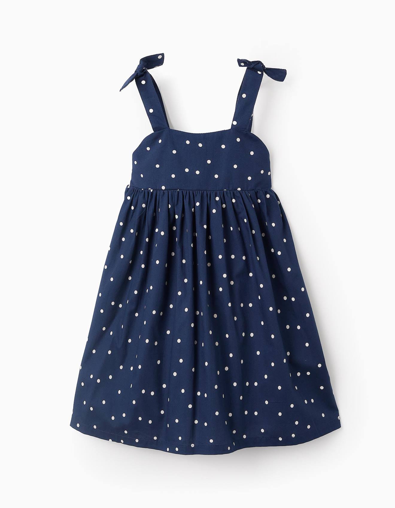 Robe En Popeline À Pois Bleu Foncé