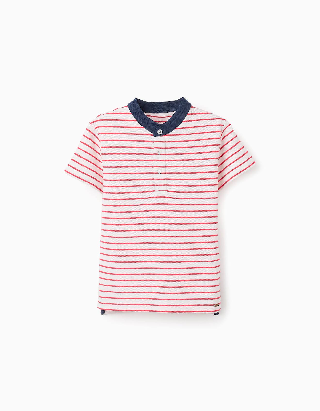 Polo En Piqué De Coton À Rayures Rouge