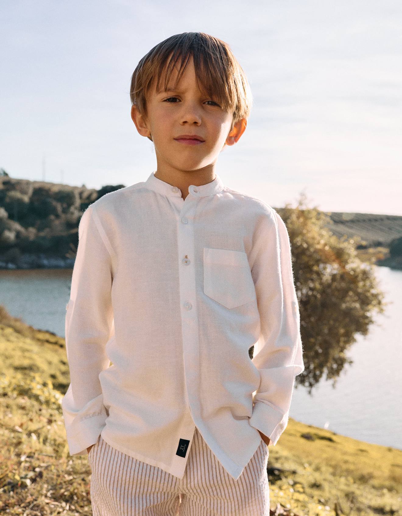 Chemise Avec Col Mao Et Passants Blanc
