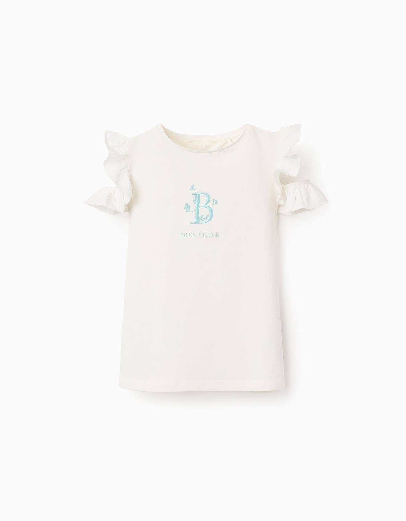 T-shirt Avec Broderie Et Volants Sur Les Épaules Blanc
