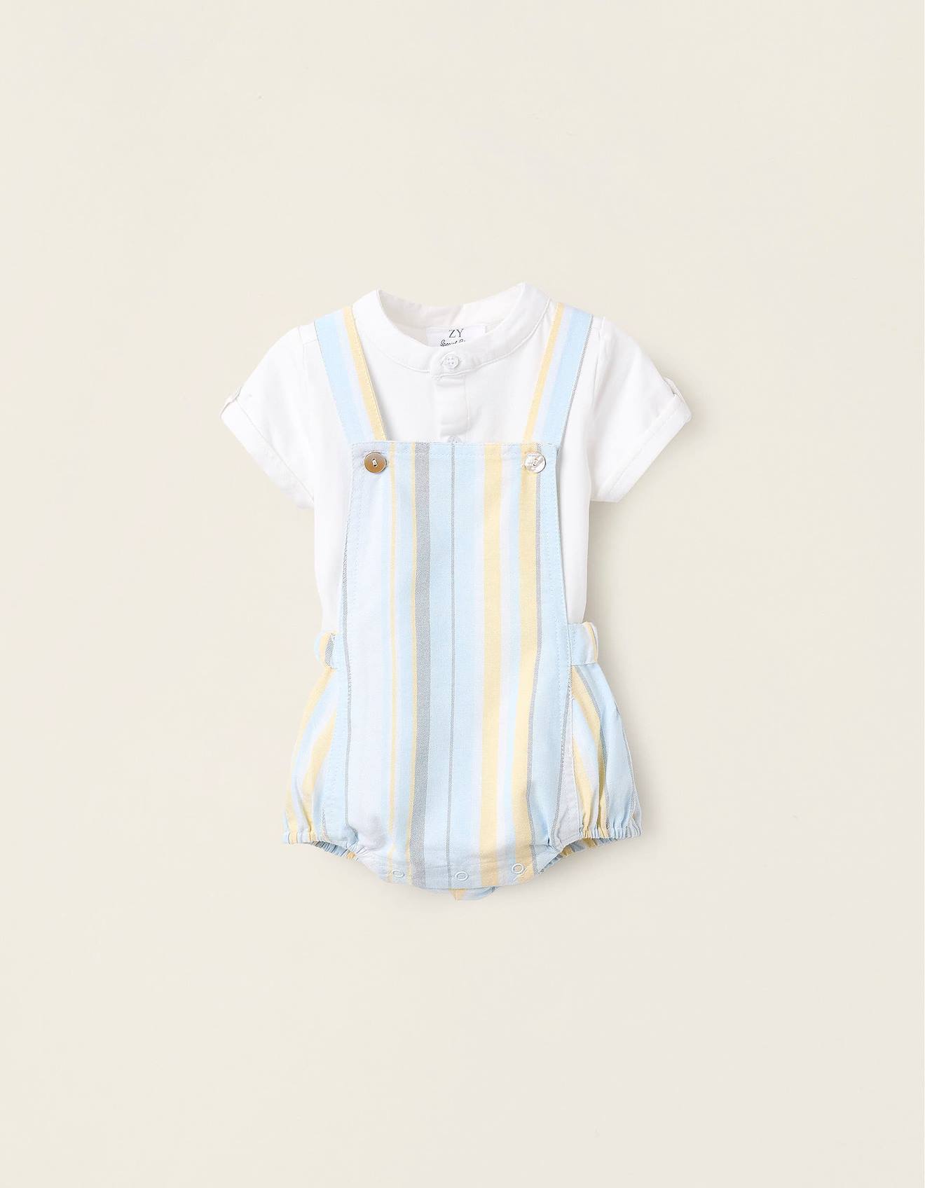 Body-chemise + Combi-short À Rayures Bleu Clair