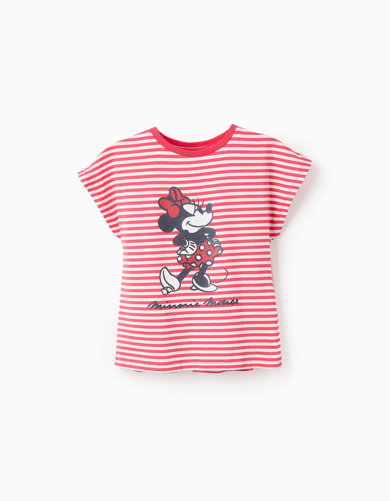 T-shirt Rayé Avec Volants Minnie Rouge