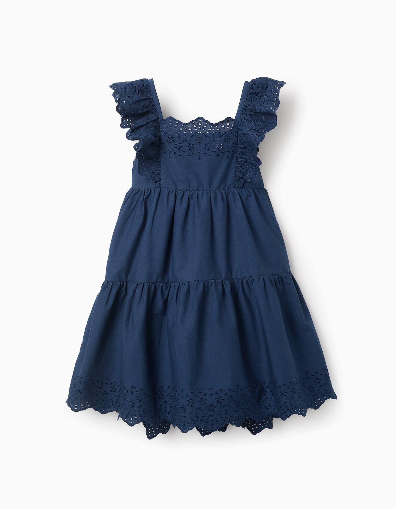 Robe Avec Volants Et Broderie Anglaise Bleu Foncé