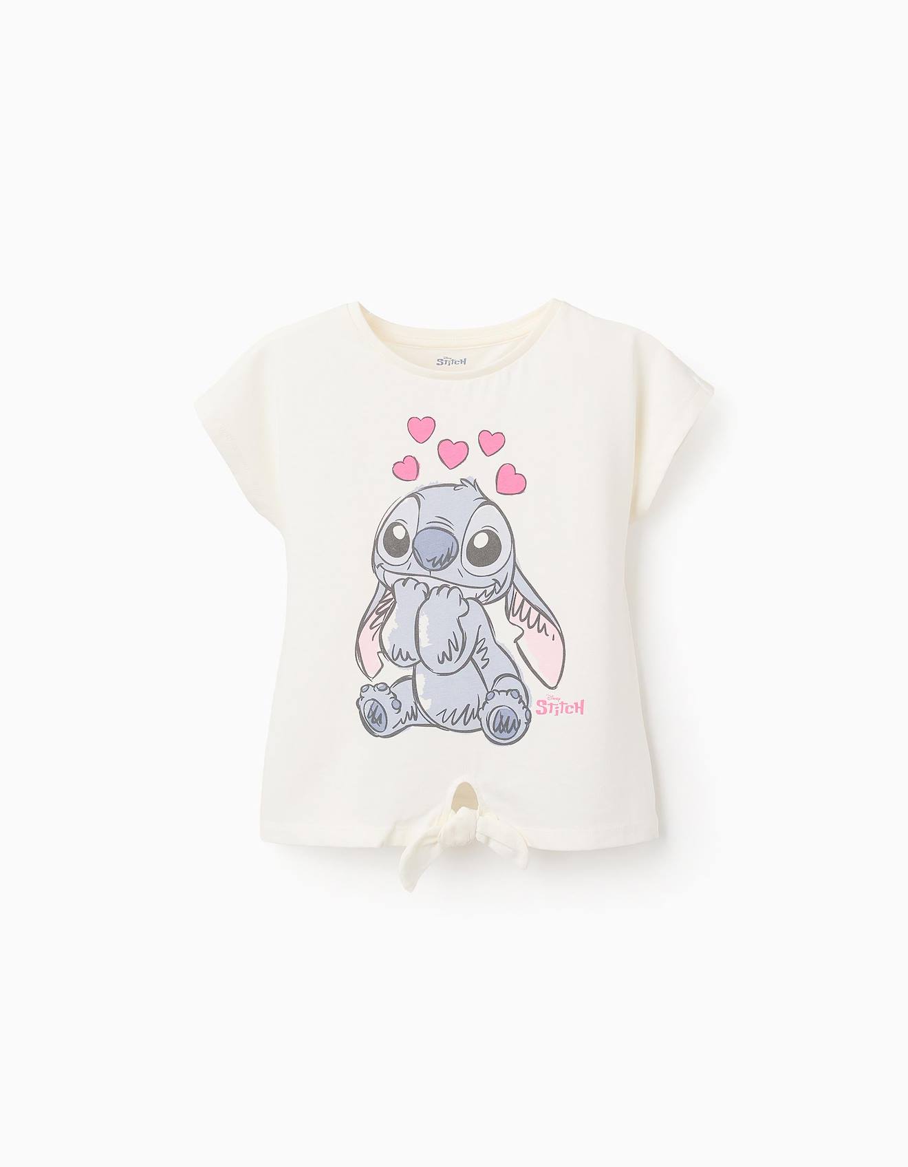 T-shirt De Coton Imprimé Avec Noeud Lilo Et Stitch Blanc