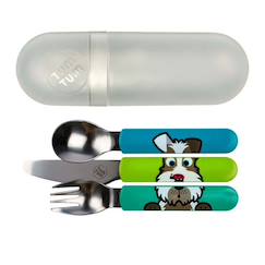 Puériculture-Repas-Vaisselle, coffret repas-Lot de 3 couverts inox puzzle avec étui scruff