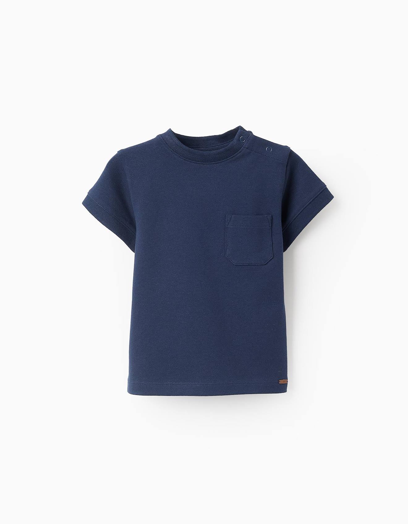 T-shirt En Piqué De Coton Avec Poche Bleu Foncé