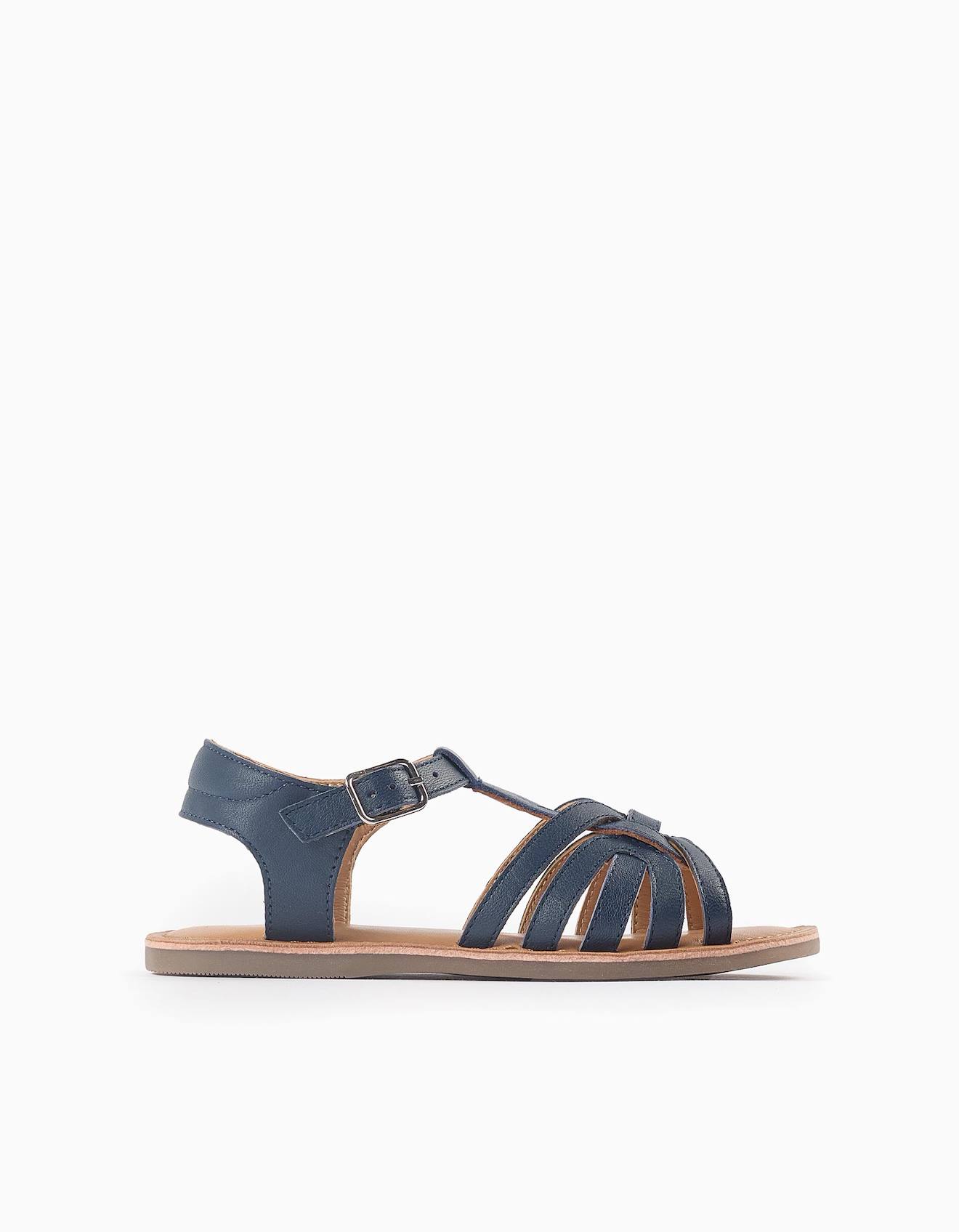 Sandales En Cuir Bleu Foncé