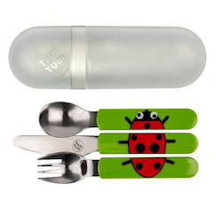 Puériculture-Repas-Vaisselle, coffret repas-Lot de 3 couverts inox puzzle avec étui ladybird