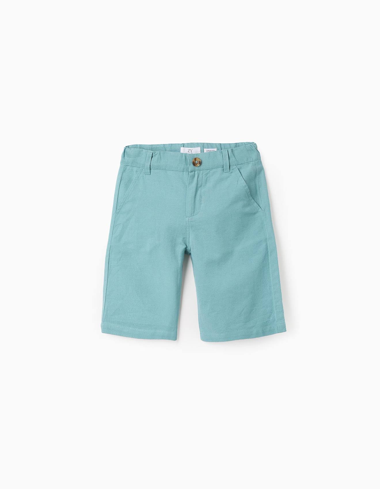 Short Chino En Coton Et Lin Bleu Clair
