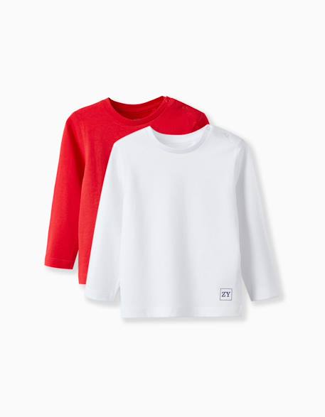 Pack 2 t-shirts à manches longues Blanc+Bleu foncé+Rouge 9 - vertbaudet enfant 