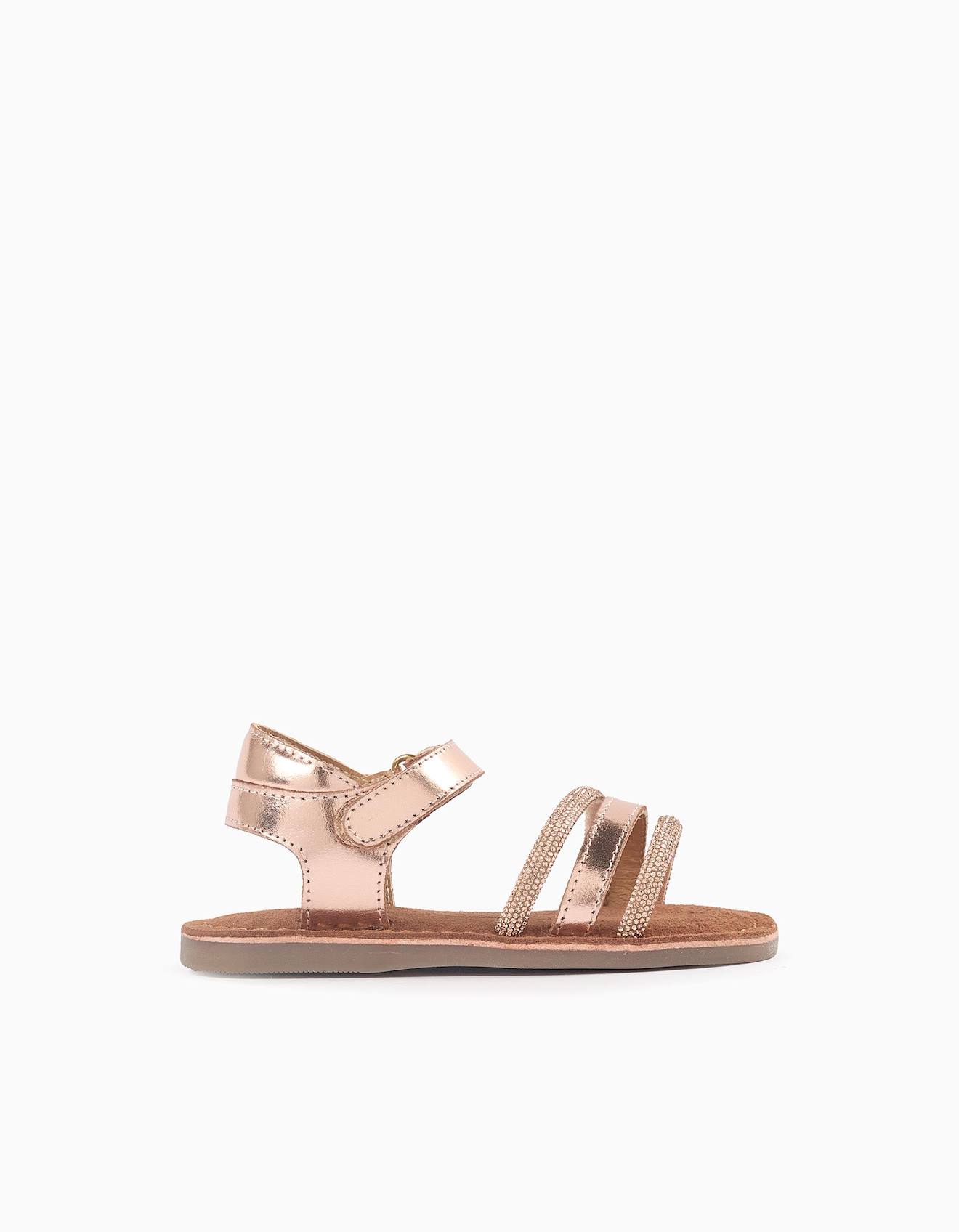Sandales En Cuir Avec Strass Rose Clair