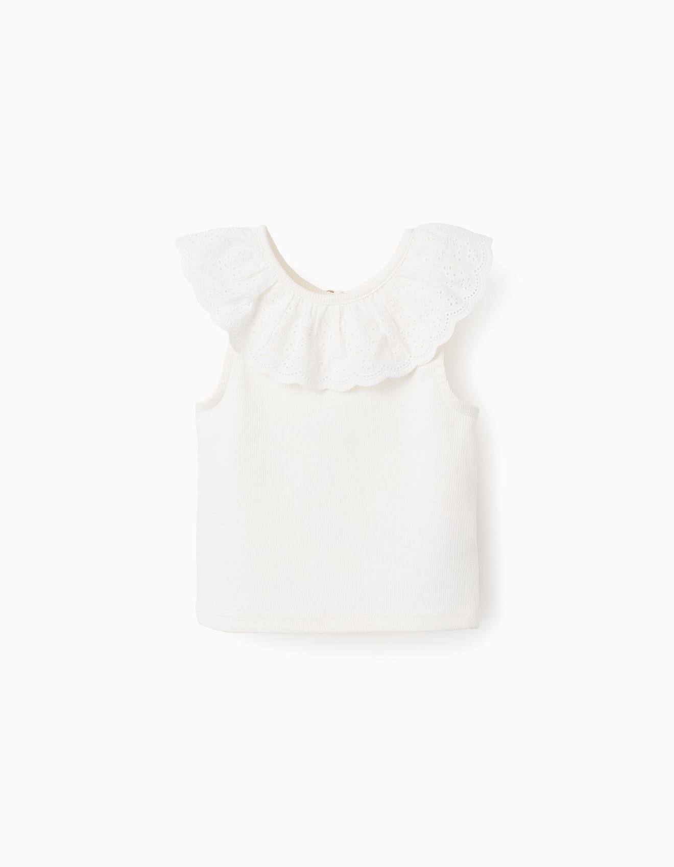 Top Côtelé Avec Col En Broderie Anglaise Blanc
