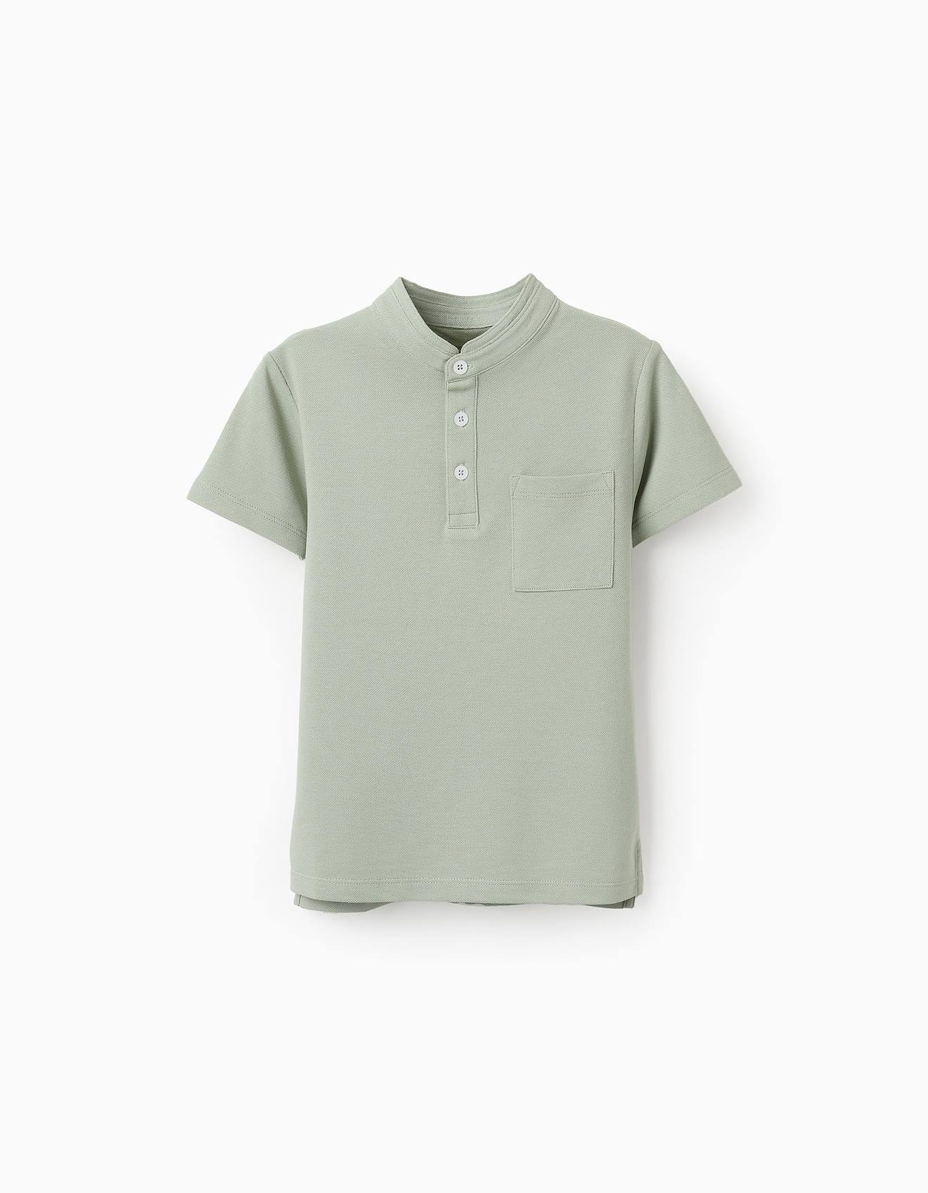 Polo En Coton À Col Mao Vert Clair