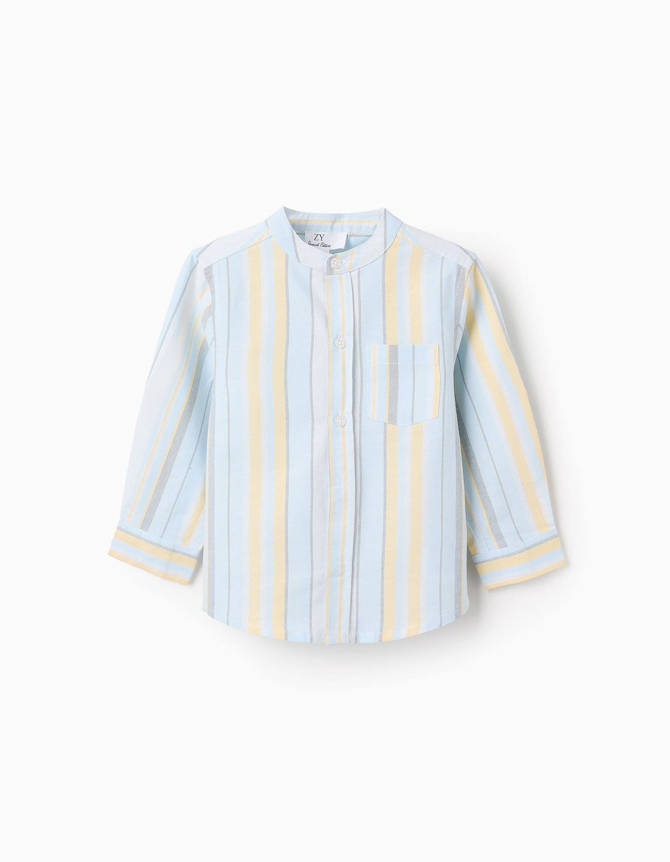 Chemise À Col Mao À Rayures Bleu Clair