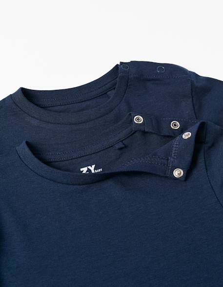 Pack 2 t-shirts à manches longues Blanc+Bleu foncé+Rouge 7 - vertbaudet enfant 
