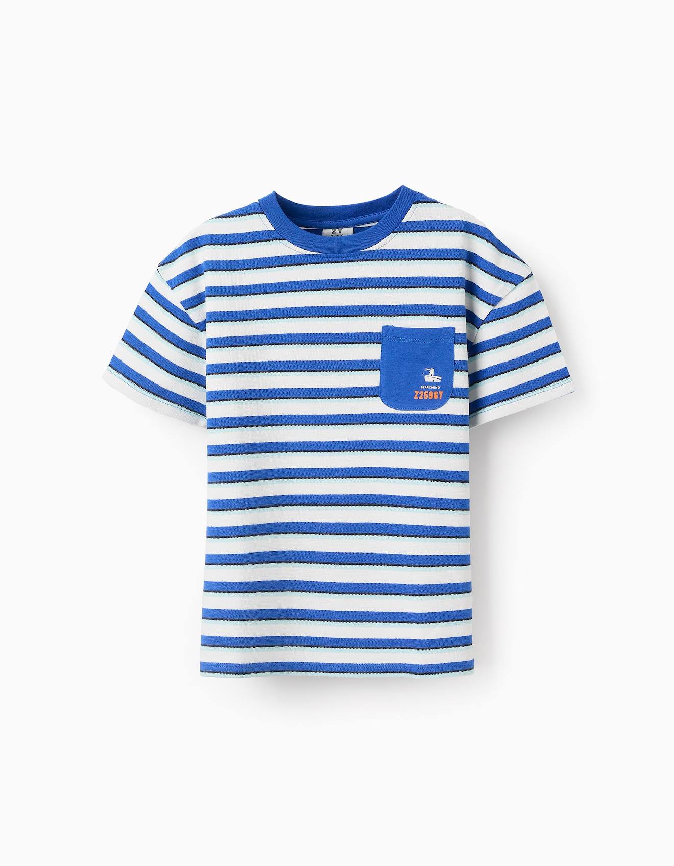 T-shirt En Piqué De Coton À Rayures Bleu