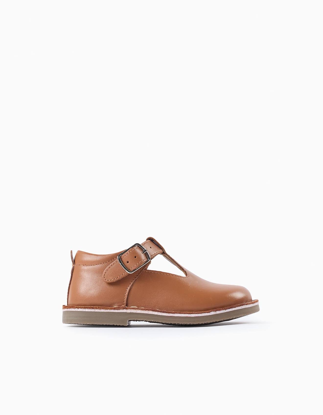 Chaussures Mary Jane En Cuir Beige Foncé
