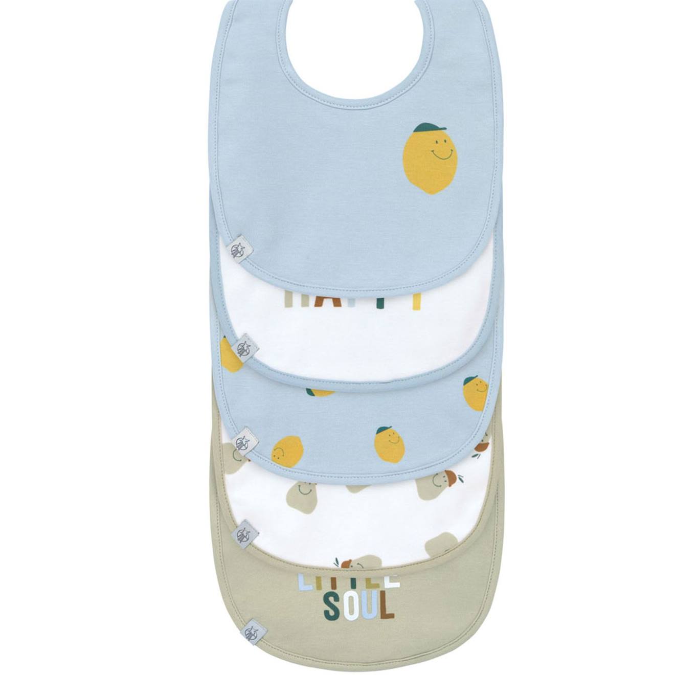 Lot De 5 Bavoirs En Éponge Imperméable 3-18 Mois Happy Fruits Citron Bleu