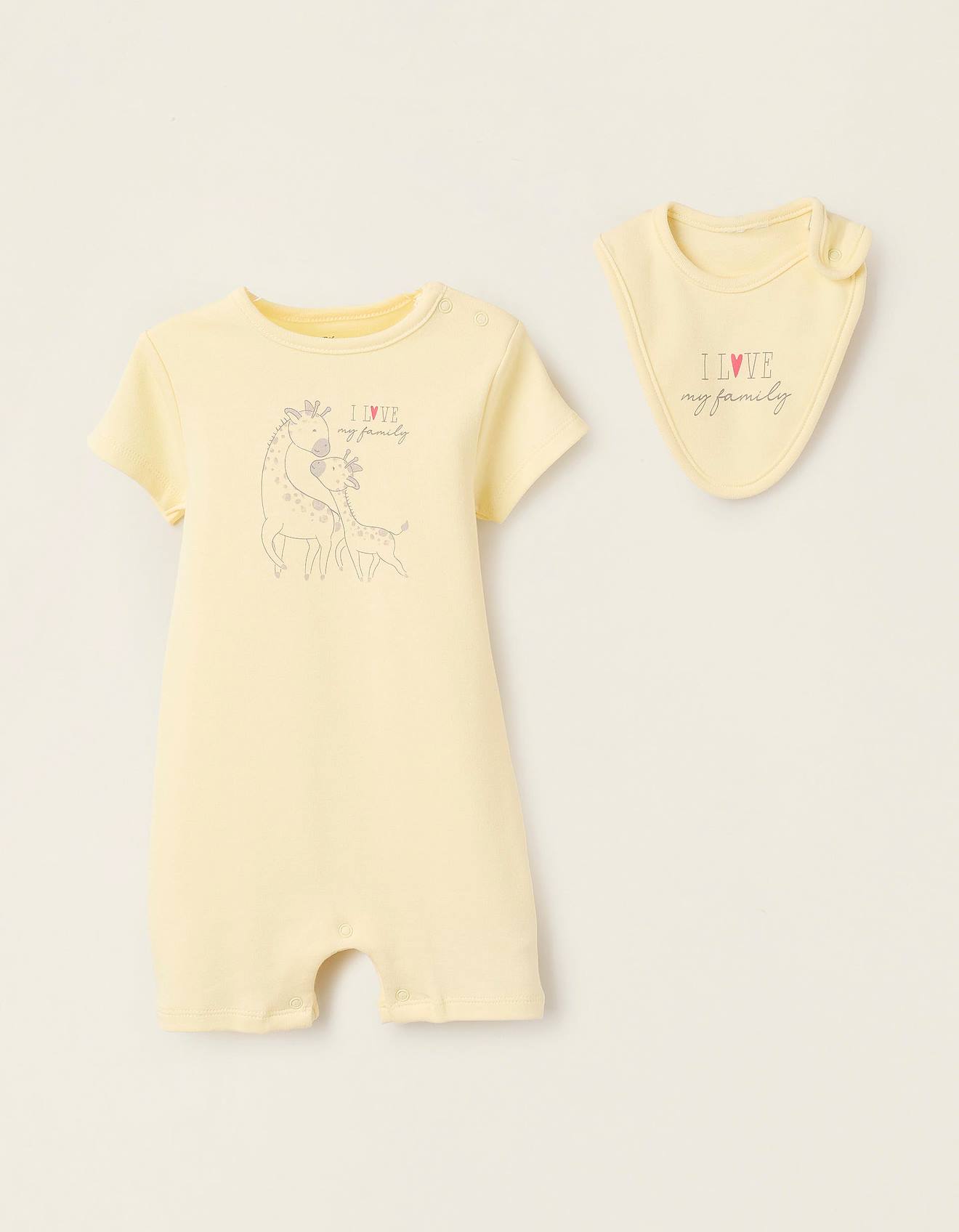 Combi-short + Bavoir Jaune Clair