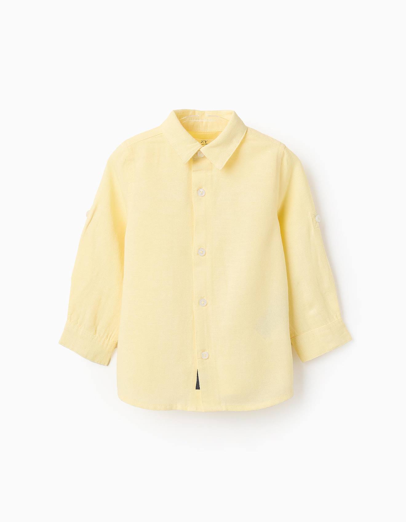 Chemise À Manches Retroussables Jaune Clair
