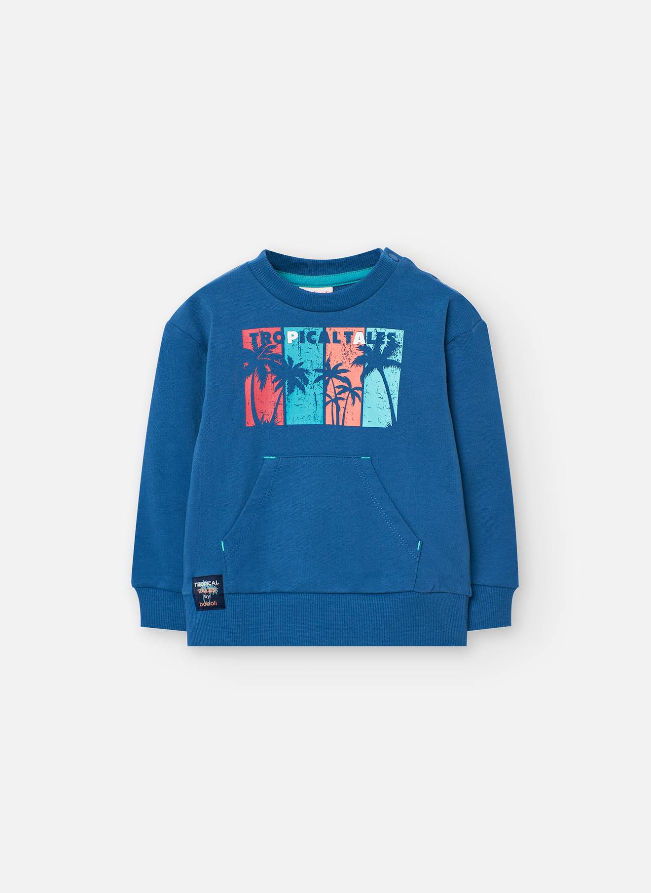 Sweat En Coton Avec Poche Kangourou Bleu