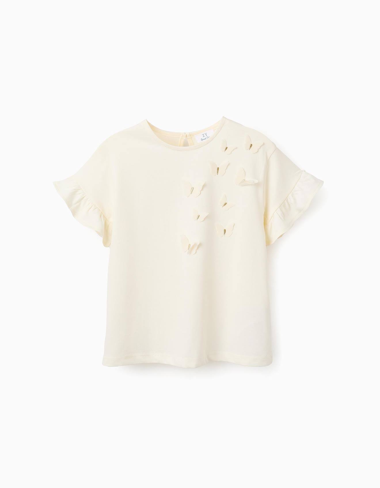 T-shirt De Coton Avec Papillons 3d Blanc