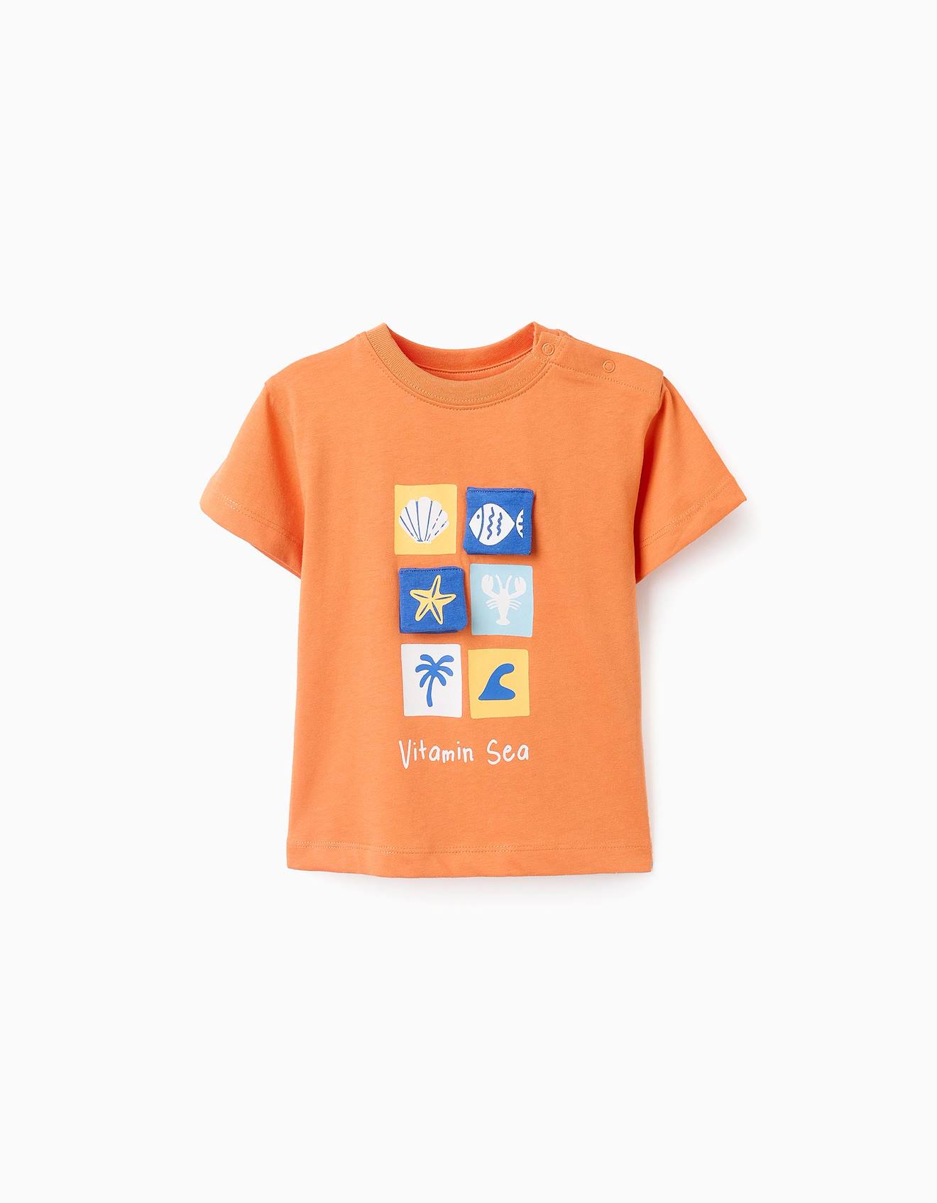 T-shirt De Coton Et Détails 3d Orange Clair
