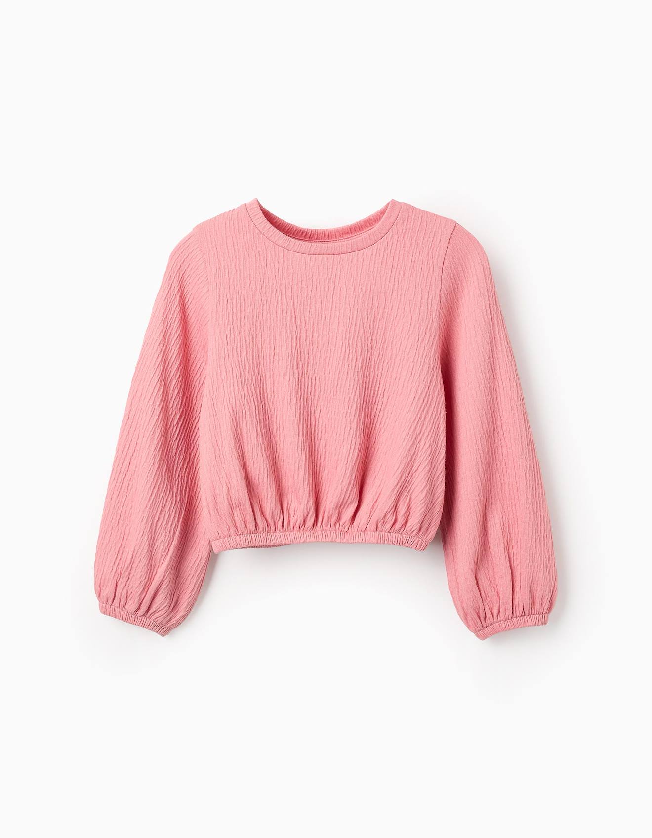 T-shirt À Manches Longues Cropped Avec Texture Rose Clair
