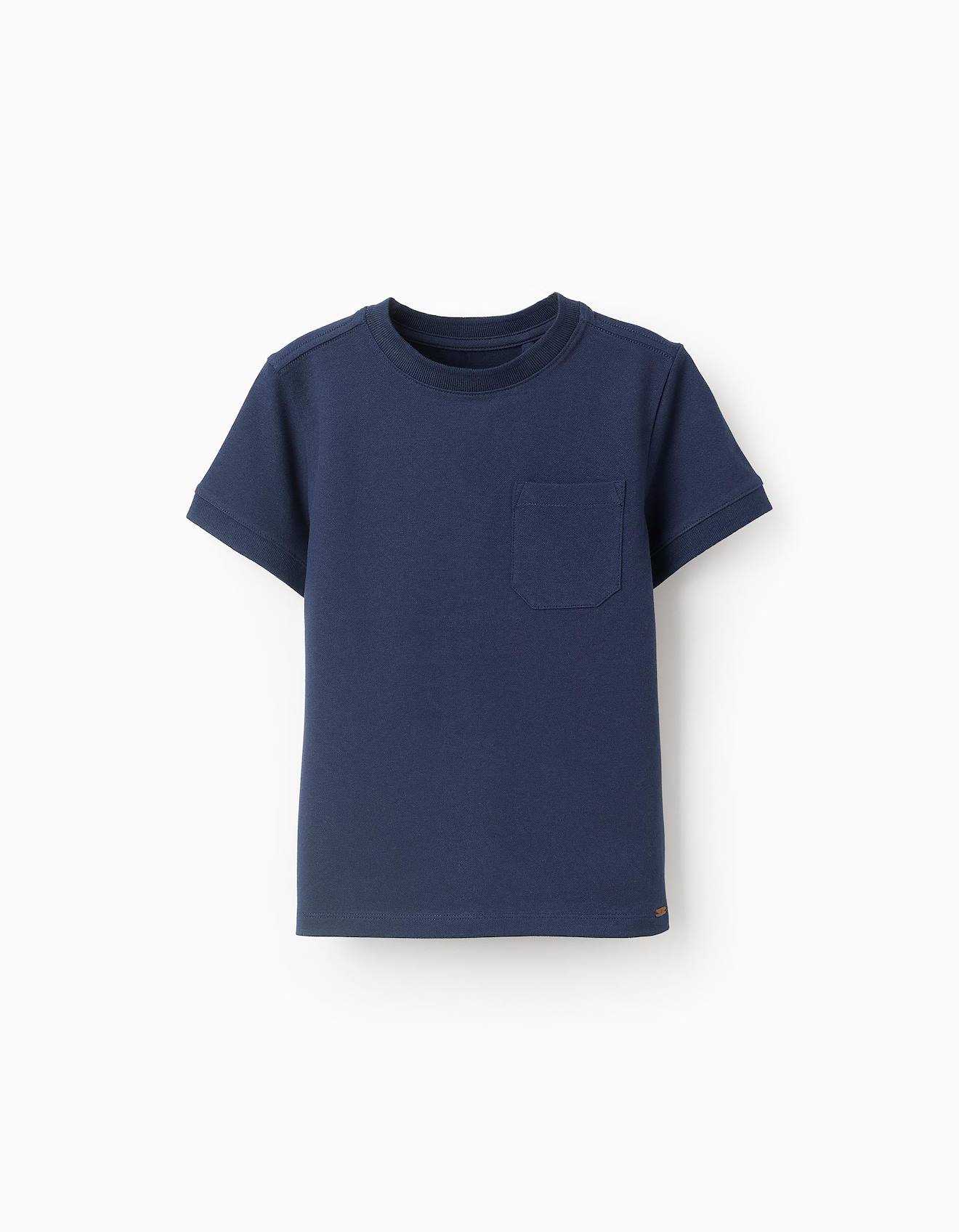 T-shirt En Piqué De Coton Avec Poche Bleu Foncé