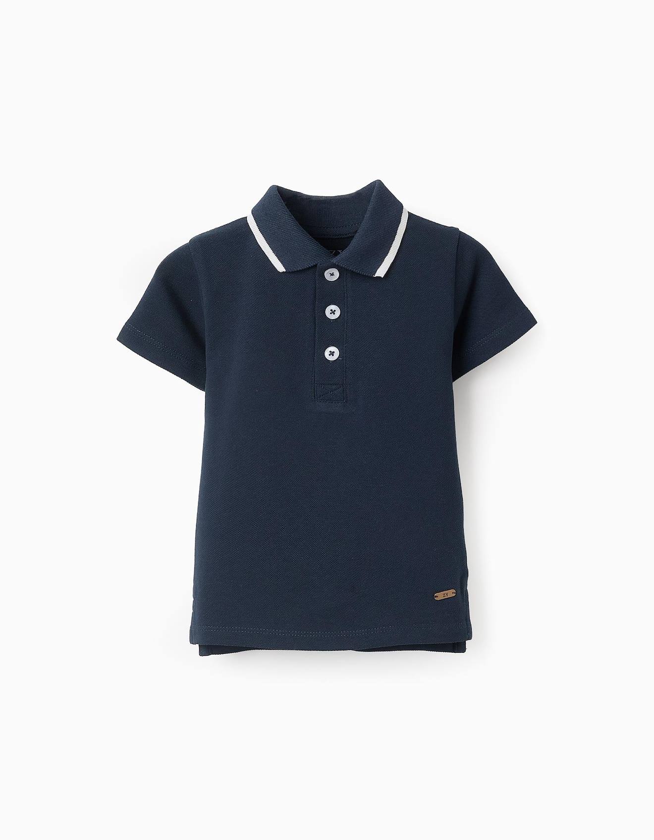 Polo En Piqué De Coton Bleu Foncé