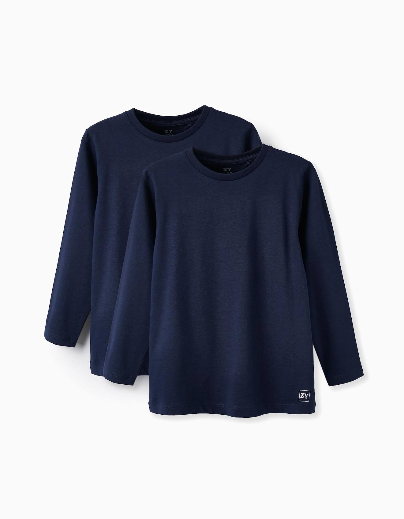 Lot De 2 T-shirts En Coton À Manches Longues Bleu Foncé