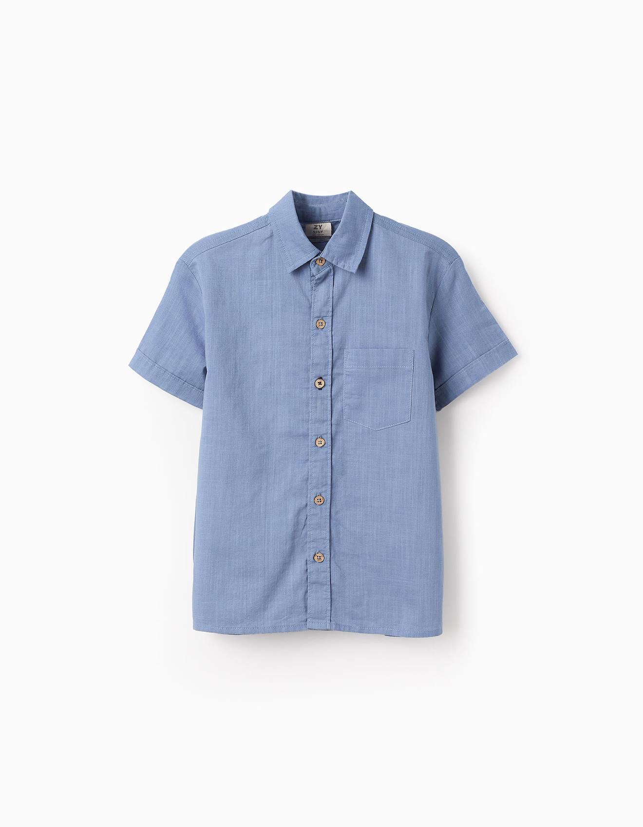 Chemise À Manches Courtes En Coton Bleu