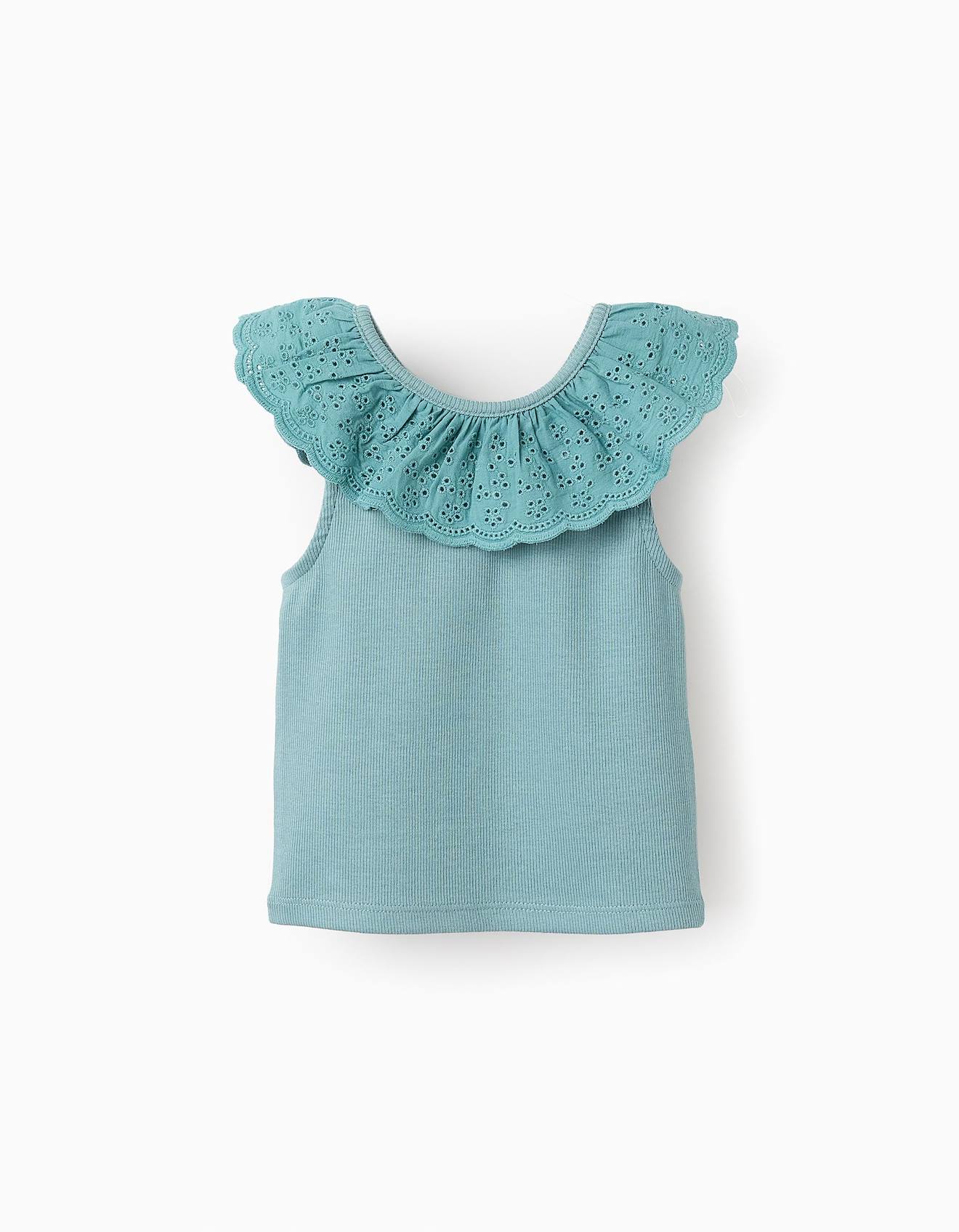 Top Côtelé Avec Col En Broderie Anglaise Vert Clair