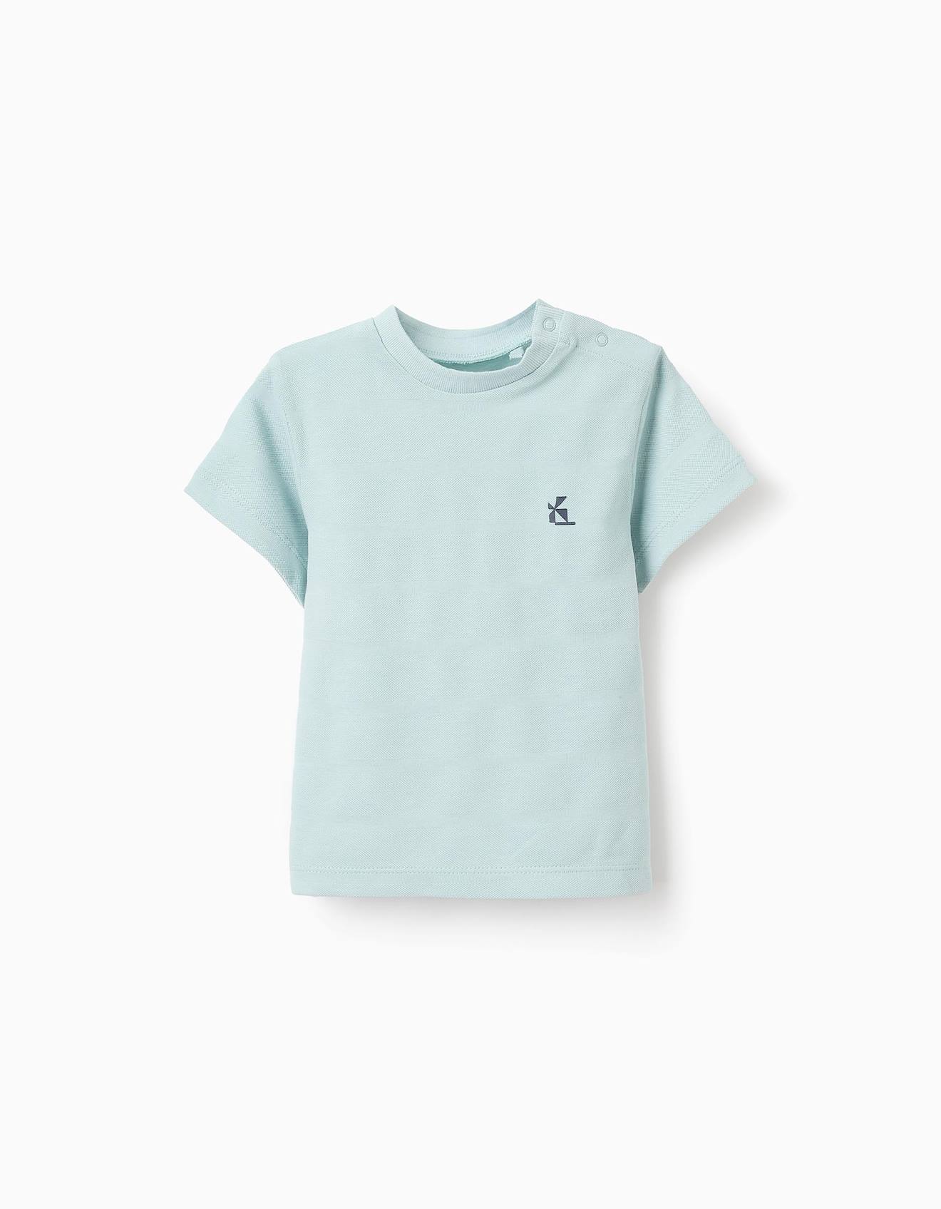 T-shirt De Coton À Rayures Texturées Bleu Clair
