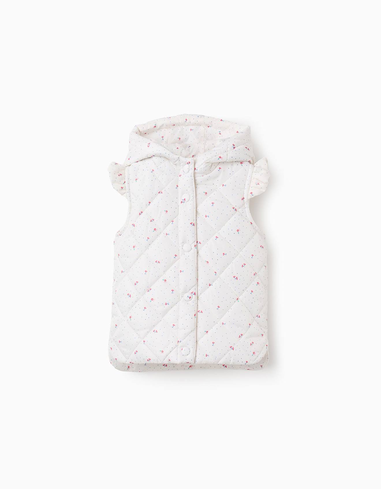 Gilet Matelassé Avec Capuche Et Motif Floral Beige Clair