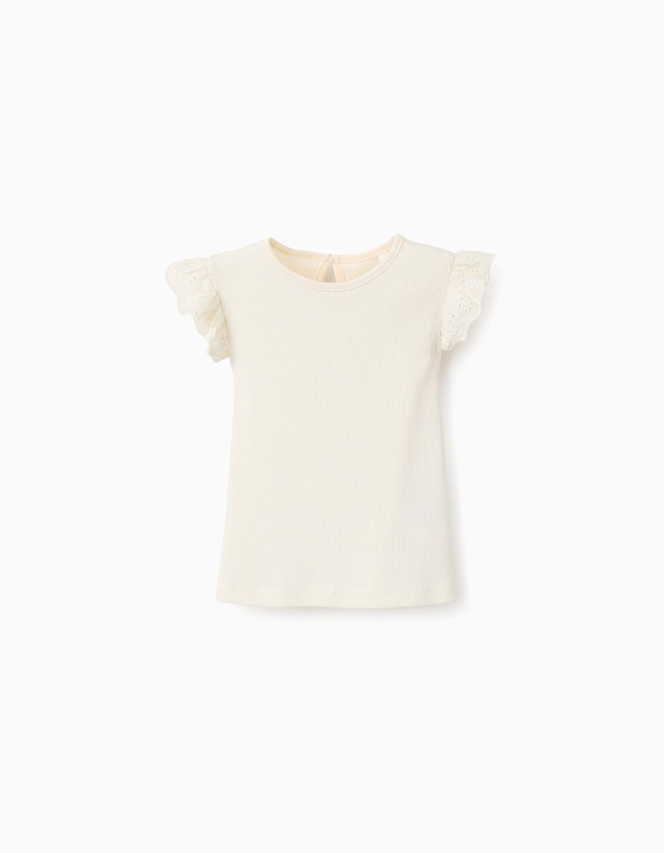 Top Côtelé Avec Volants En Broderie Anglaise Blanc