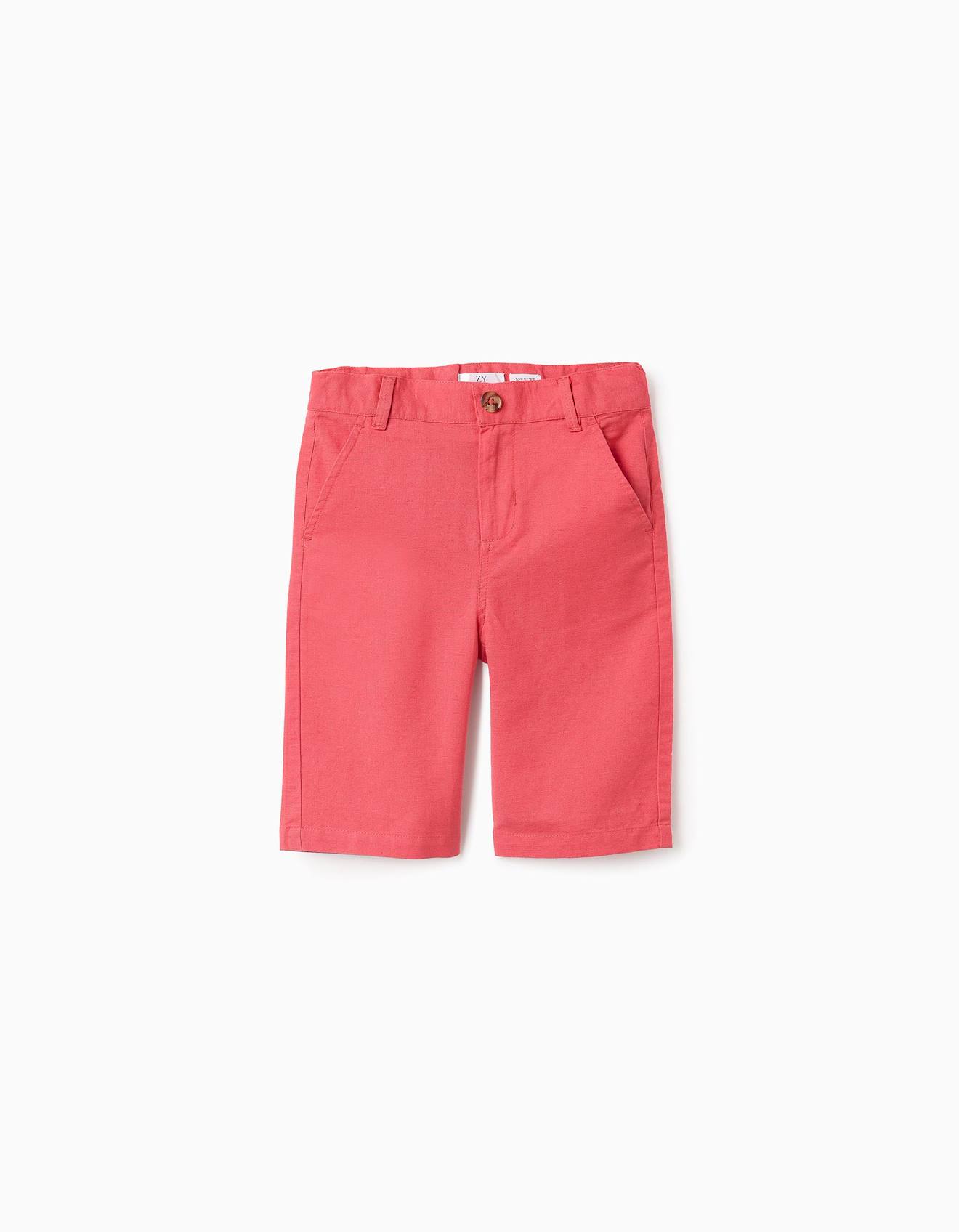 Short Chino En Coton Et Lin Rouge Clair