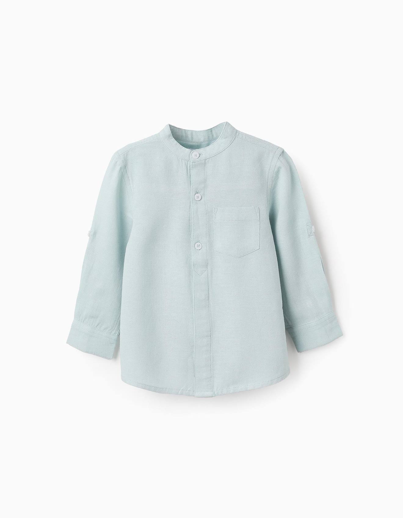 Chemise Avec Col Mao Et Passants Bleu Clair