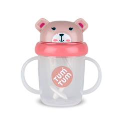Puériculture-Tasse anti fuite + paille lestée ourson rose - v3
