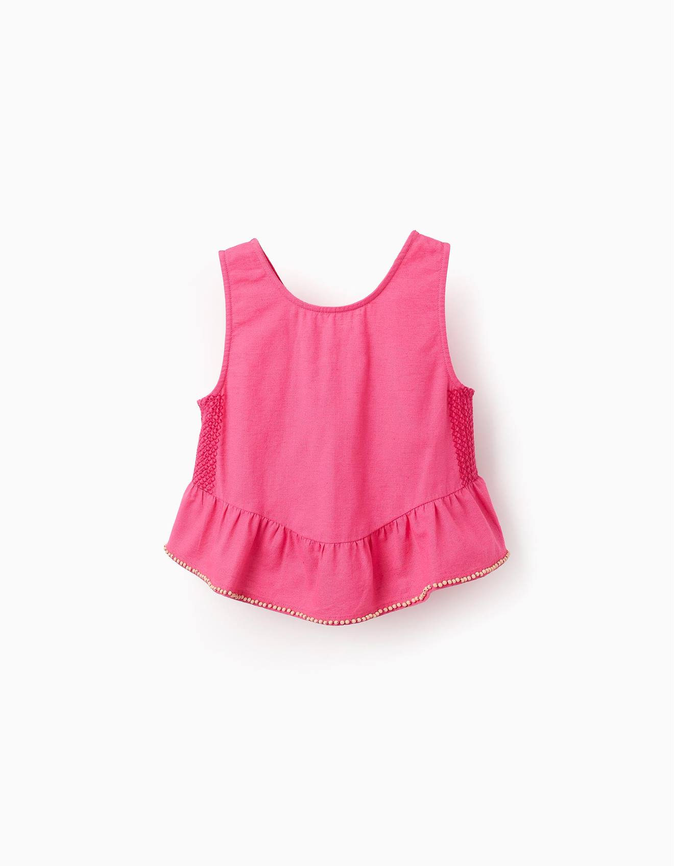 Top En Coton Et Lin Avec Perles Rose Foncé